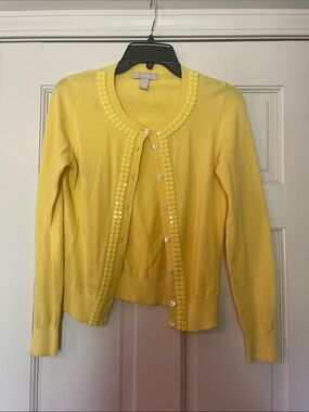 Banana Republic Bright Yellow Embellished Knit Cardigan—Size XS